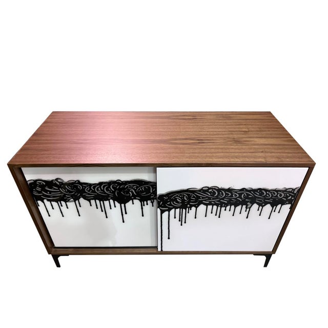 One-of-a-Kind Walnut Art Credenza With Hand-Painted Doors — In Stock in Florida For Sale - Image 4 of 7