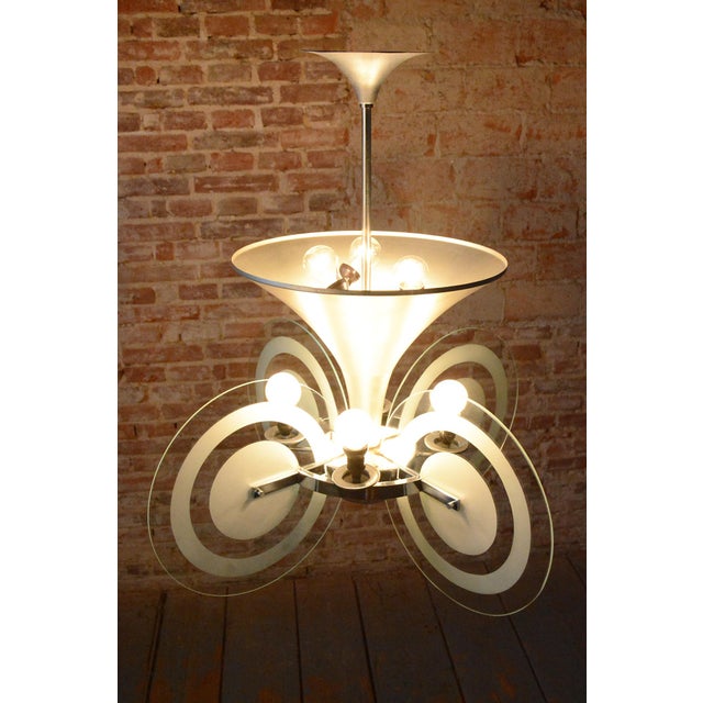 Bauhaus Chandelier in Chrome and Sandblasted Glass from F. Anýž, Czech, 1930s For Sale - Image 13 of 17