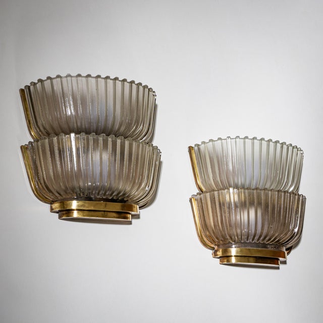 1940s Art Deco Glass Wall Lights attributed to Archimede Seguso, Italy, 1940s, Set of 2 For Sale - Image 5 of 11
