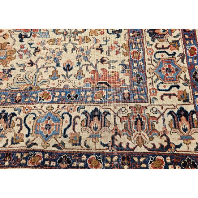 Vintage Tabriz Rug, Hand-Knotted Wool, Allover Geometric Pattern, Ivory & Blue, 8x10 For Sale - Image 17 of 18