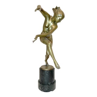 Large Antique Austrian 1800's Karl Perl Figural Nude Art Deco Lady Bronze Statue For Sale