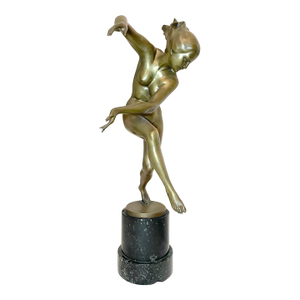 Large Antique Austrian 1800's Karl Perl Figural Nude Art Deco Lady Bronze Statue