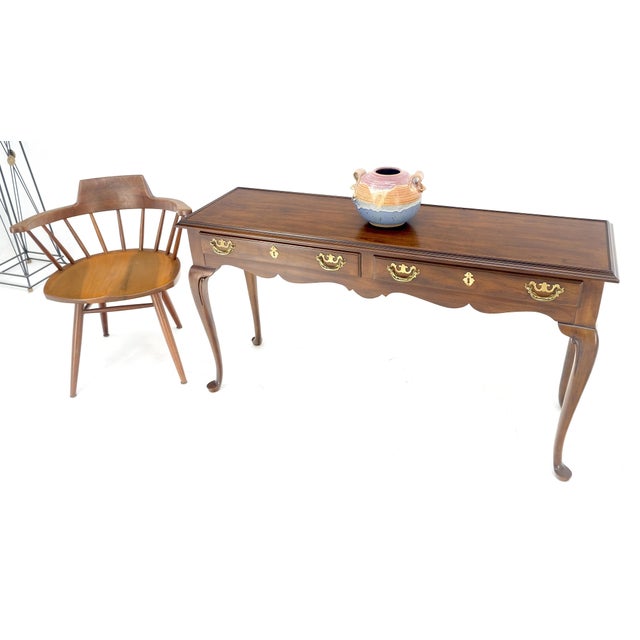 Chippendale Solid Cherry Queen Ann Style Brass Drop Pulls Two Drawers Console Table For Sale - Image 3 of 12
