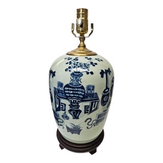 Chinese Blue Decorated Celedon Ginger Jar as a Table Lamp For Sale