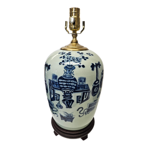 Chinese Blue Decorated Celedon Ginger Jar as a Table Lamp