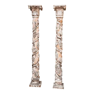 Pair of 19th Century Italian Carved Creme Peinte Baroque Columns