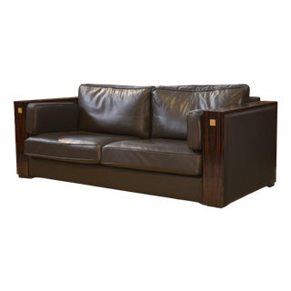Minimalist Sofa in Leather and Macassar Ebony, 1980s For Sale