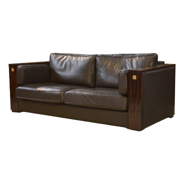 Minimalist Sofa in Leather and Macassar Ebony, 1980s For Sale