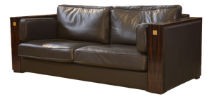 Minimalist Sofa in Leather and Macassar Ebony, 1980s