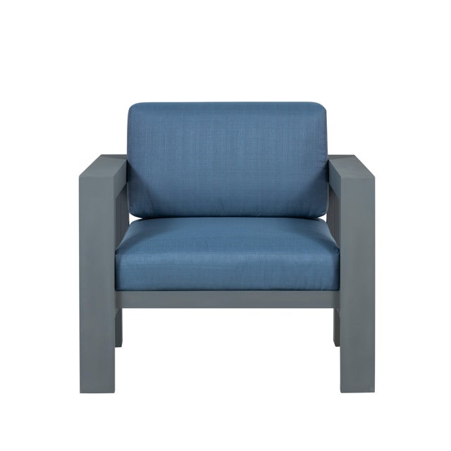 Sardinia Aluminum Frame Outdoor Sofa Set - Blue Cushions For Sale In Chicago - Image 6 of 15
