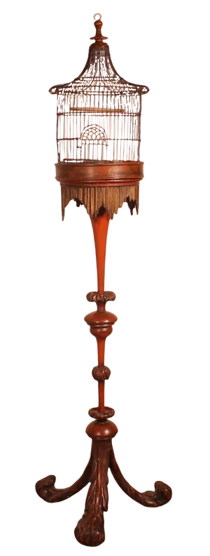 Bird Cage on Stand with Chinoiserie Decor, 19th Century
