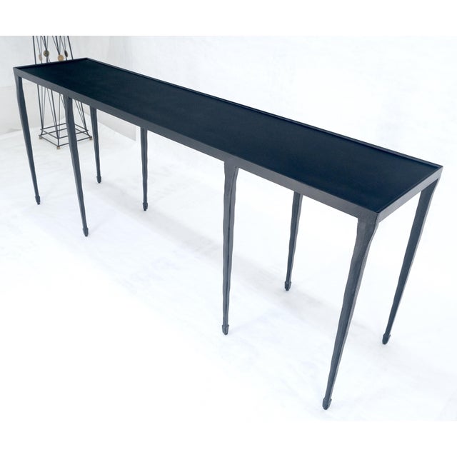 Arts & Crafts Wrought Iron Blacksmith Work Gallery Top 19x84" Long Console Sofa Table MINT For Sale - Image 3 of 14