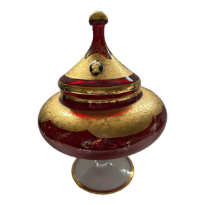 Italian-Style Ruby Red Art Glass Footed Compote With Lid