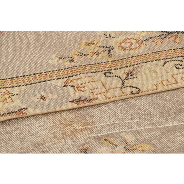 Textile Vintage Turkish Rug in Beige-Brown With Medallion and Florals | Rug & Kilim For Sale - Image 7 of 7