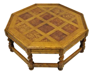 Vintage Baker Barley Twist Oak & Burlwood Parquetry Octagonal Coffee Table