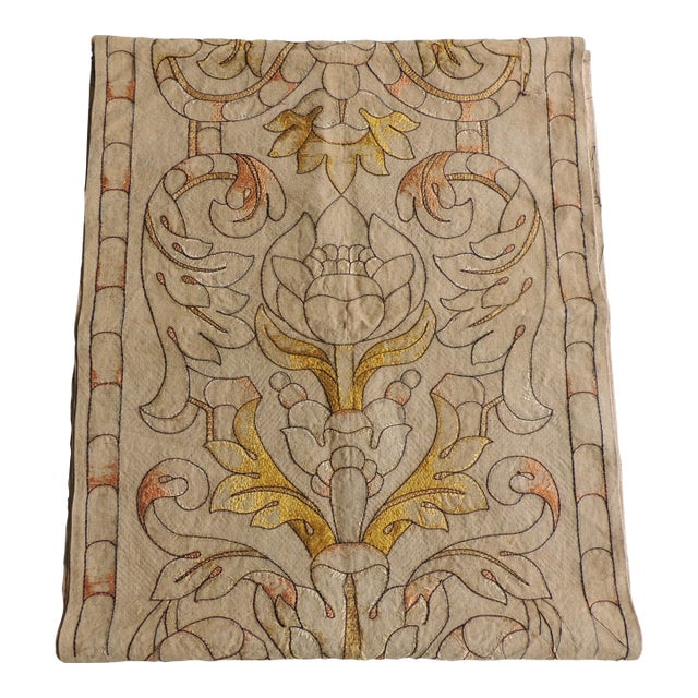 Antique Orange and Yellow Arts and Crafts Linen Wall Hanging Panel For Sale