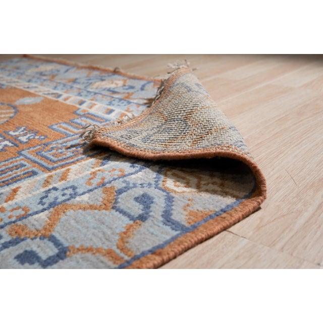 Indian 10x14 Jade Traditional Coral Geometric Medallion Hand Knotted Wool Carpet Rug For Sale - Image 3 of 8