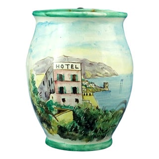 Antique Wall-Mounted Majolica Ceramic Planter with Amalfi View by Solimene, 1890s For Sale