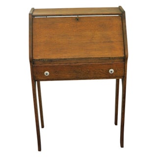 Oak Secretary Desk with Converted Oil Lamp For Sale