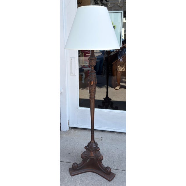 Italian Antique Carved Mahogany Floor Lamp For Sale - Image 3 of 7
