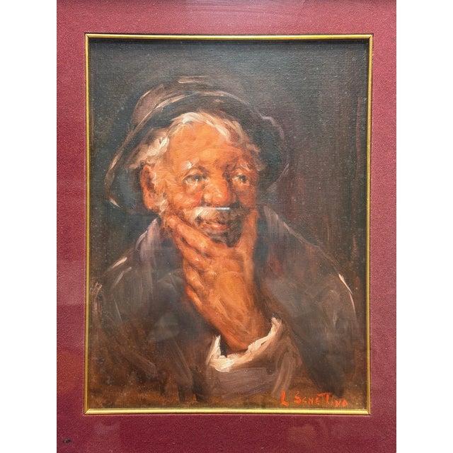 A striking mid-century expressionist oil portrait study by listed artist L. Schellino. This soulful genre piece captures...