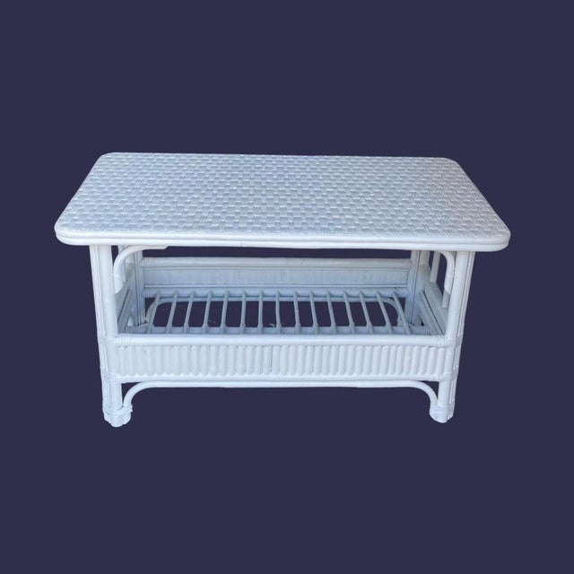 McGuire Style Vintage Rattan Six Piece Patio Set Sofa, Chair, Rocker, Coffee Table, Two Side Tables in Excellent Condition For Sale - Image 10 of 12