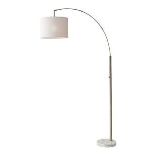 Adesso Brass Arc Floor Lamp, Brass and White Marble Finish For Sale
