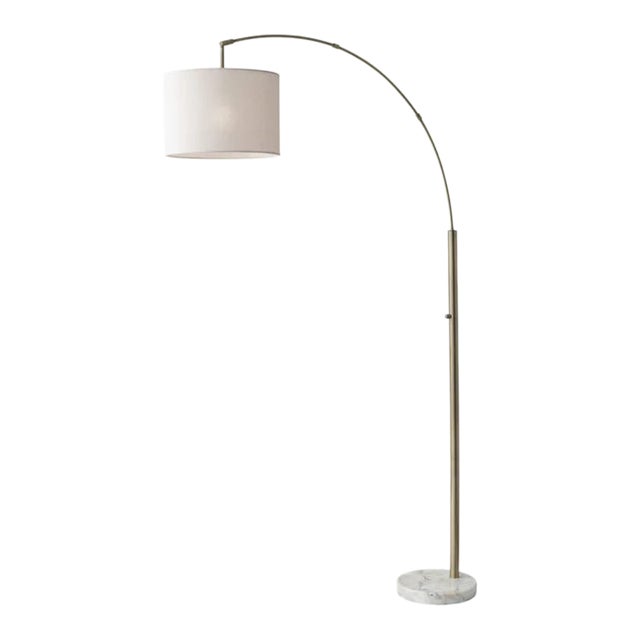 Adesso Brass Arc Floor Lamp, Brass and White Marble Finish For Sale