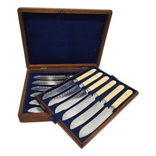 English Victorian Fish Knives in Case, 19th Century, Set of 12 For Sale
