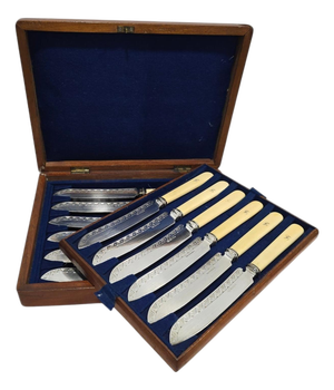 English Victorian Fish Knives in Case, 19th Century, Set of 12