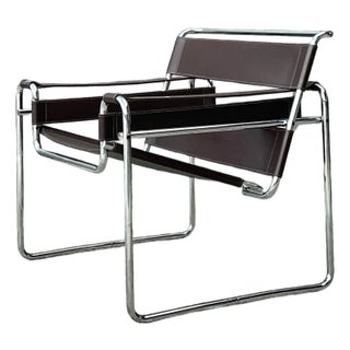 Vintage Chrome and Leather Lounge Chair After Wassily For Sale