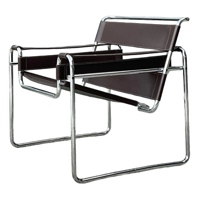 Vintage Chrome and Leather Lounge Chair After Wassily For Sale