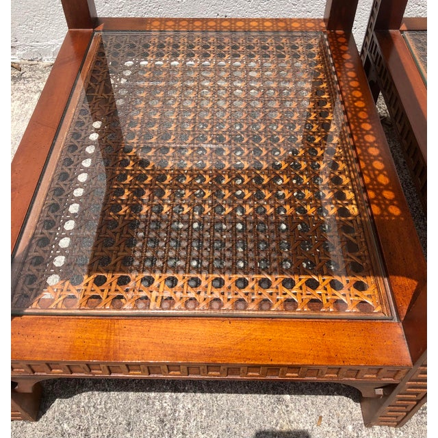 Pair Vintage Mid Century Cane & Glass Side/End Tables For Sale - Image 11 of 18