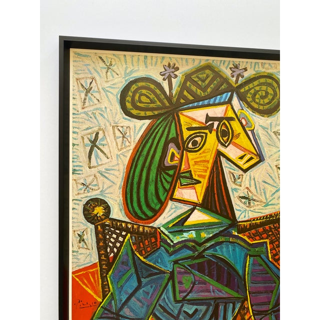 Pablo Picasso Pablo Picasso Vintage 1968 Mid Century Danish Modern Lithograph Print Framed Cubist Exhibition Poster " Femme Assise Dans Un Fauteuil " 1941 For Sale - Image 4 of 18