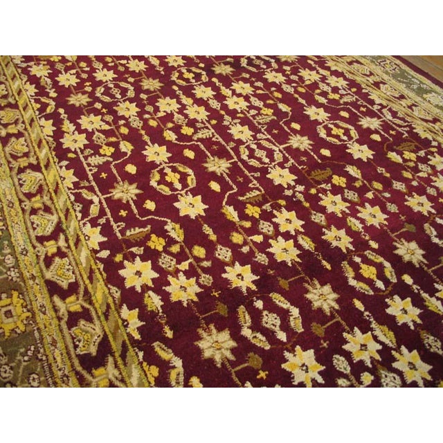 1890s Red Burgundy Floral Antique N. Indian Agra Rug 4' X 8'5" Handknotted Wool Carpet For Sale - Image 4 of 6