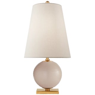 Kate Spade New York for Visual Comfort Signature Corbin Mini Accent Lamp in Blush with Cream Linen Shade For Sale