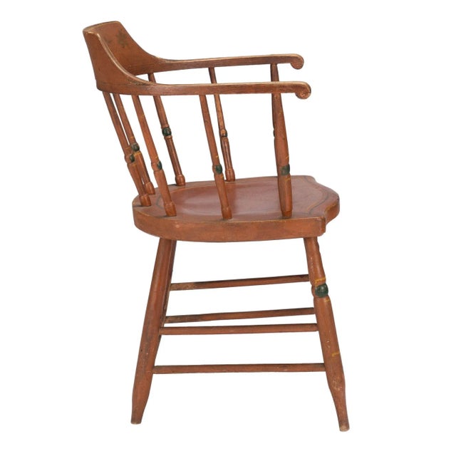 Wood American Painted Windsor Captain's Chair (1820) For Sale - Image 7 of 13