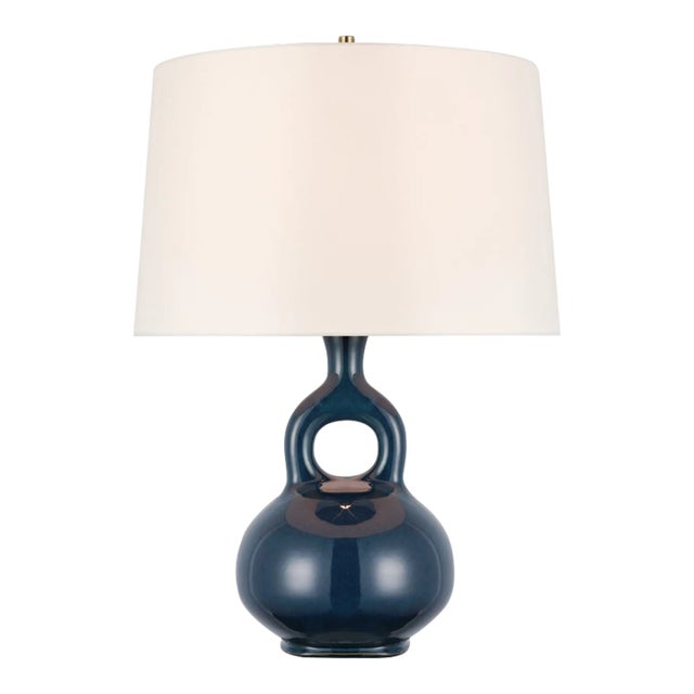 Champalimaud for Visual Comfort Signature Lamu Large Table Lamp in Mixed Blue Brown with Linen Shade For Sale