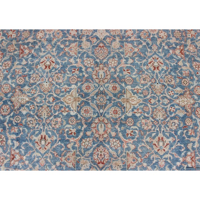 Antique Persian Malayer Rug With Floral Lattice Design in Sky Blue and Soft Red For Sale In Atlanta - Image 6 of 9
