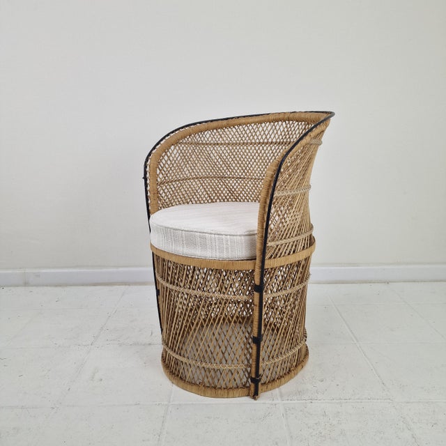 Mid-Century Modern Mid-Century Boho Chic Rattan Barrel Chair with Outdoor Cushion, 1970s For Sale - Image 3 of 12