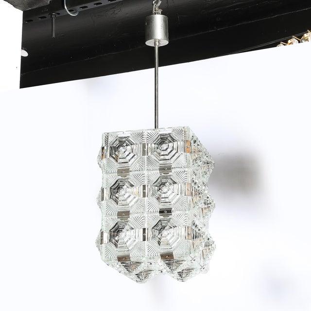 Mid-Century Glass & Chrome Fitted Rectangular Pendant Chandelier by Kinkeldey For Sale - Image 16 of 18