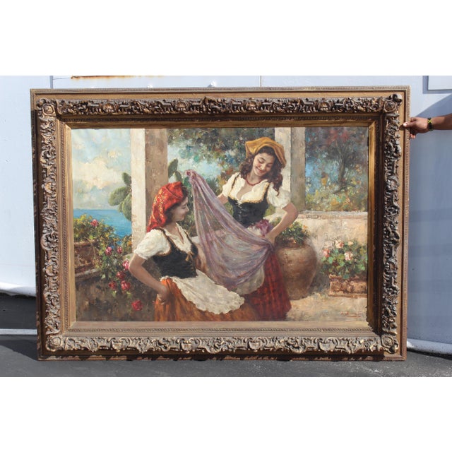 Camel Monumental 6 Foot Wide Italian 19th Century Painting by Luigi Amato For Sale - Image 8 of 8