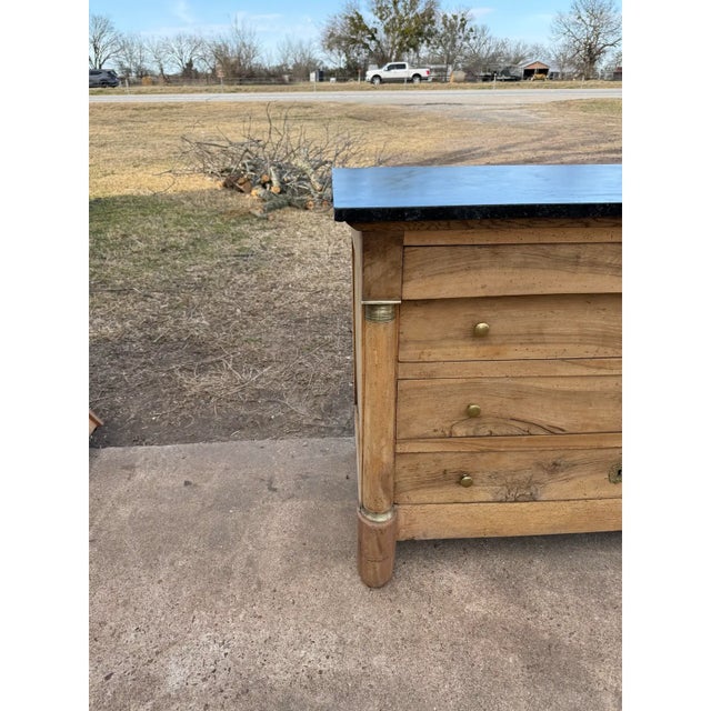 19th Century French Empire Walnut Bleached Marble Top Chest of Drawer / Commodes For Sale - Image 6 of 12