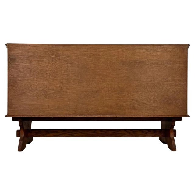 Antique Early 20th Century English Golden Oak Sideboard with Trestle Base For Sale - Image 9 of 13