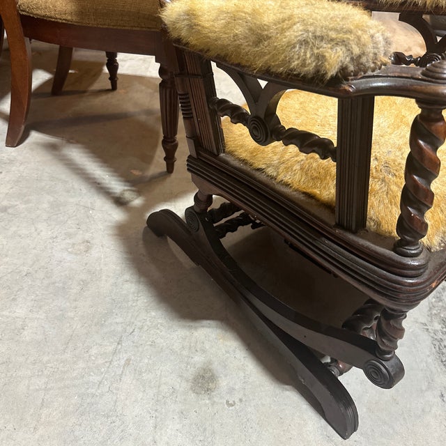 Vintage Faux Fur Barley Twist Rocking Chair For Sale - Image 9 of 12