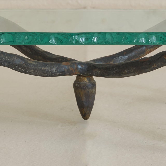 French Two-Tier Iron + Chiseled Glass Side Table, 1960s For Sale - Image 11 of 11