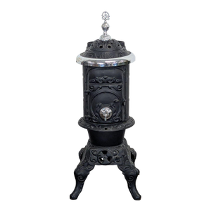 Antique Iron Parlor Stove With Decorative Silver Accents