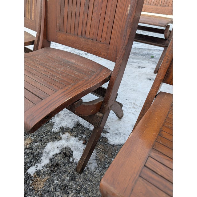 Antique Quartersawn Oak Folding Chairs, Steamboat Theater Seating, Set of 12 For Sale - Image 17 of 18
