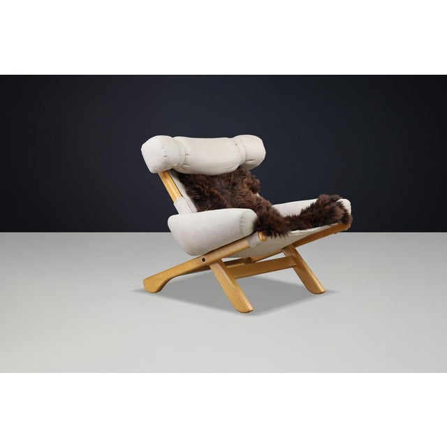 Large Mid-Century Modern Swedish Lounge Chair in Blond Oak and Canvas by Arne Norell, 1950s For Sale - Image 14 of 15