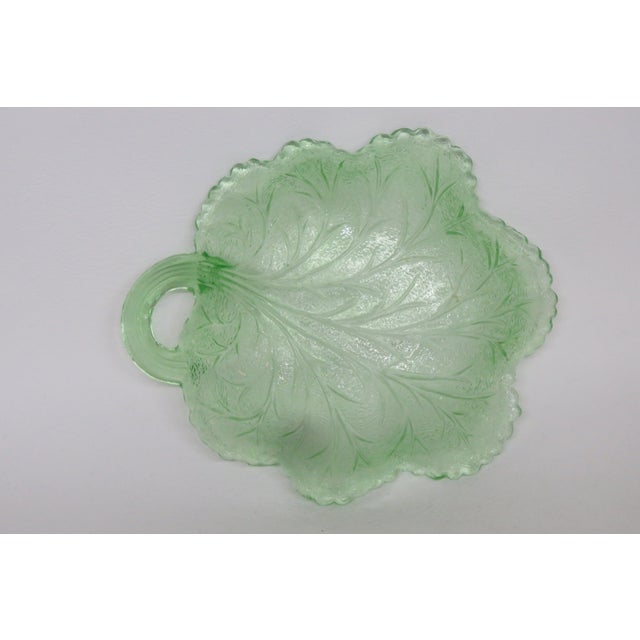 Uranium Glass Cabbage Leaf Candy Server Nappy Dish 4571b For Sale - Image 15 of 17